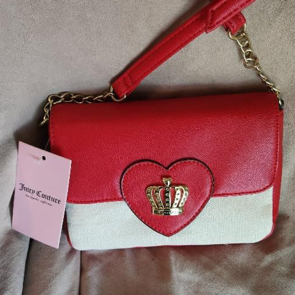 Juicy Couture Leather Monogram Fabric Flame Scarlet crossbody handbag